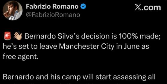 告别功勋，记者：斯通斯和B席一样，今夏都将自由身离开曼城